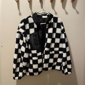 Blu Pepper Black and White Checkered Teddy Jacket